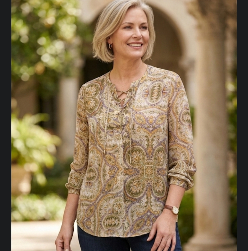 Chico's Paisley print polyester Long sleeve tunic size 1